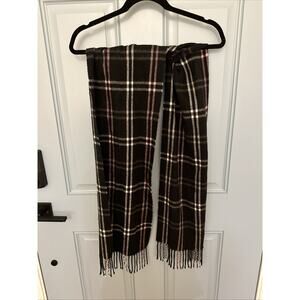 Cejon Plaid‎ Scarf 70" x 11" Fringed Acrylic Made in Italy Black Pink White